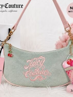 NWT Juicy Couture Mint Terrycloth Shoulder Bag Cherry Charm Y2K Coquette